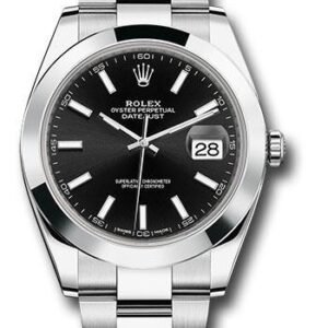 Rolex Steel Datejust 41 Watch - Smooth Bezel - Black Index Dial - Oyster Bracelet - 126300 bkio