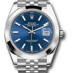 Rolex Steel Datejust 41 Watch - Smooth Bezel - Blue Index Dial - Jubilee Bracelet - 126300 blij
