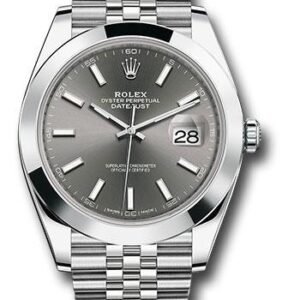 Rolex Steel Datejust 41 Watch - Smooth Bezel - Dark Rhodium Index Dial - Jubilee Bracelet - 126300 dkrij