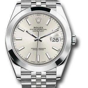 Rolex Steel Datejust 41 Watch - Smooth Bezel - Silver Index Dial - Jubilee Bracelet - 126300 sij