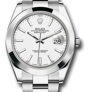 Rolex Steel Datejust 41 Watch - Smooth Bezel - White Index Dial - Oyster Bracelet - 126300 wio