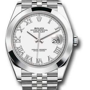 Rolex Steel Datejust 41 Watch - Smooth Bezel - White Roman Dial - Jubilee Bracelet - 126300 wrj