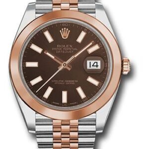Rolex Steel and Everose Rolesor Datejust 41 Watch - Smooth Bezel - Chocolate Index Dial - Jubilee Bracelet - 126301 choij