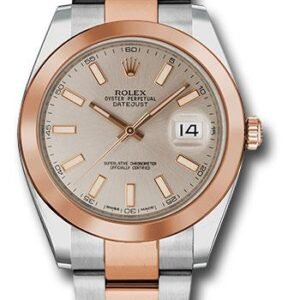 Rolex Steel and Everose Rolesor Datejust 41 Watch - Smooth Bezel - Sundust Index Dial - Oyster Bracelet - 126301 suio