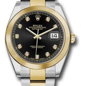 Rolex Steel and Yellow Gold Rolesor Datejust 41 Watch - Smooth Bezel - Black Diamond Dial - Oyster Bracelet - 126303 bkdo