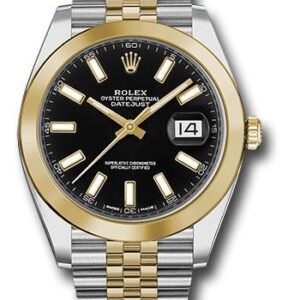 Rolex Steel and Yellow Gold Rolesor Datejust 41 Watch - Smooth Bezel - Black Index Dial - Jubilee Bracelet - 126303 bkij
