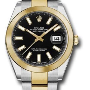 Rolex Steel and Yellow Gold Rolesor Datejust 41 Watch - Smooth Bezel - Black Index Dial - Oyster Bracelet - 126303 bkio