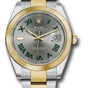 Rolex Steel and Yellow Gold Rolesor Datejust 41 Watch - Smooth Bezel - Slate Green Roman Dial - Oyster Bracelet - 126303 slgro