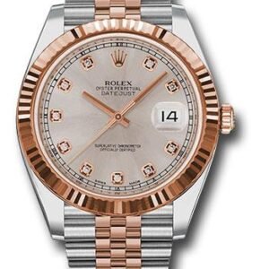 Rolex Steel and Everose Rolesor Datejust 41 Watch - Fluted Bezel - Sundust Diamond Dial - Jubilee Bracelet - 126331 sudj
