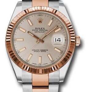 Rolex Steel and Everose Rolesor Datejust 41 Watch - Fluted Bezel - Sundust Index Dial - Oyster Bracelet - 126331 suio