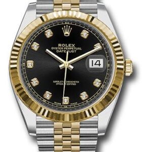 Rolex Steel and Yellow Gold Rolesor Datejust 41 Watch - Fluted Bezel - Black Diamond Dial - Jubilee Bracelet - 126333 bkdj