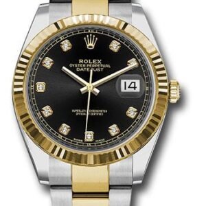 Rolex Steel and Yellow Gold Rolesor Datejust 41 Watch - Fluted Bezel - Black Diamond Dial - Oyster Bracelet - 126333 bkdo
