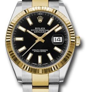 Rolex Steel and Yellow Gold Rolesor Datejust 41 Watch - Fluted Bezel - Black Index Dial - Oyster Bracelet - 126333 bkio