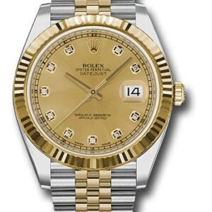Rolex Steel and Yellow Gold Rolesor Datejust 41 Watch - Fluted Bezel - Champagne Diamond Dial - Jubilee Bracelet - 126333 chdj