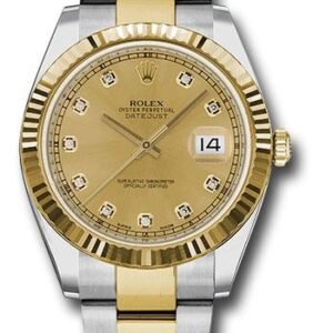 Rolex Steel and Yellow Gold Rolesor Datejust 41 Watch - Fluted Bezel - Champagne Diamond Dial - Oyster Bracelet - 126333 chdo