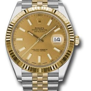 Rolex Steel and Yellow Gold Rolesor Datejust 41 Watch - Fluted Bezel - Champagne Index Dial - Jubilee Bracelet - 126333 chij
