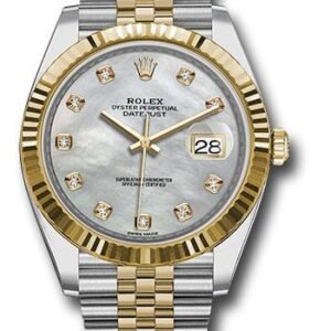 Rolex Steel and Yellow Gold Rolesor Datejust 41 Watch - Fluted Bezel - White Mother-Of-Pearl Diamond Dial - Jubilee Bracelet - 126333 mdj
