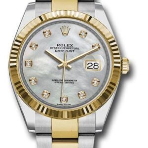 Rolex Steel and Yellow Gold Rolesor Datejust 41 Watch - Fluted Bezel - White Mother-Of-Pearl Diamond Dial - Oyster Bracelet - 126333 mdo