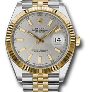 Rolex Steel and Yellow Gold Rolesor Datejust 41 Watch - Fluted Bezel - Silver Index Dial - Jubilee Bracelet - 126333 sij