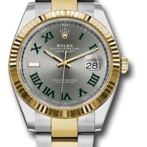 Rolex Steel and Yellow Gold Rolesor Datejust 41 Watch - Fluted Bezel - Slate Green Roman Dial - Oyster Bracelet - 126333 slgro