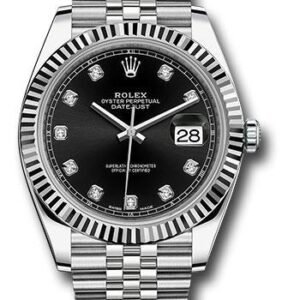 Rolex Steel and White Gold Rolesor Datejust 41 Watch - Fluted Bezel - Black Diamond Dial - Jubilee Bracelet - 126334 bkdj