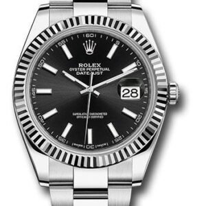 Rolex Steel and White Gold Rolesor Datejust 41 Watch - Fluted Bezel - Black Index Dial - Oyster Bracelet - 126334 bkio