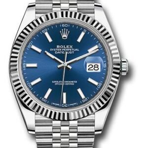 Rolex Steel and White Gold Rolesor Datejust 41 Watch - Fluted Bezel - Blue Index Dial - Jubilee Bracelet - 126334 blij