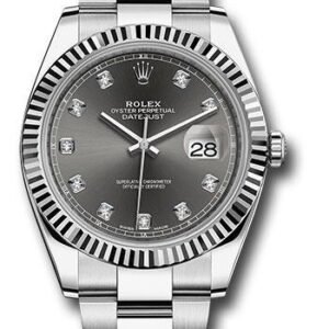 Rolex Steel and White Gold Rolesor Datejust 41 Watch - Fluted Bezel - Dark Rhodium Diamond Dial - Oyster Bracelet - 126334 dkrdo