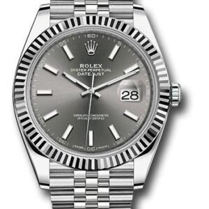 Rolex Steel and White Gold Rolesor Datejust 41 Watch - Fluted Bezel - Dark Rhodium Index Dial - Jubilee Bracelet - 126334 dkrij
