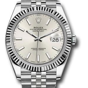 Rolex Steel and White Gold Rolesor Datejust 41 Watch - Fluted Bezel - Silver Index Dial - Jubilee Bracelet - 126334 sij