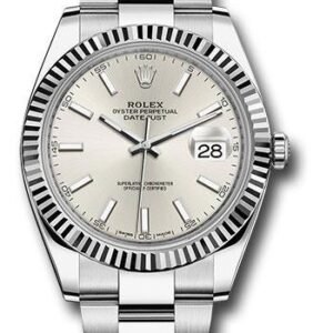 Rolex Steel and White Gold Rolesor Datejust 41 Watch - Fluted Bezel - Silver Index Dial - Oyster Bracelet - 126334 sio