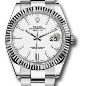 Rolex Steel and White Gold Rolesor Datejust 41 Watch - Fluted Bezel - White Index Dial - Oyster Bracelet - 126334 wio