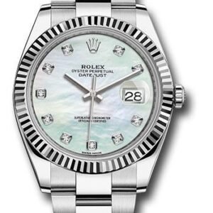 Rolex Steel and White Gold Rolesor Datejust 41 Watch - Fluted Bezel - White Mother-Of-Pearl Diamond Dial - Oyster Bracelet - 126334 wmdo