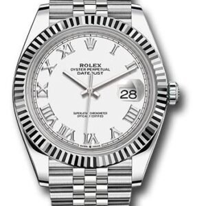 Rolex Steel and White Gold Rolesor Datejust 41 Watch - Fluted Bezel - White Roman Dial - Jubilee Bracelet - 126334 wrj