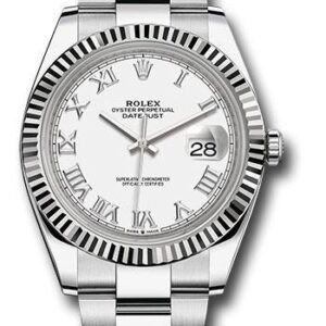 Rolex Steel and White Gold Rolesor Datejust 41 Watch - Fluted Bezel - White Roman Dial - Oyster Bracelet - 126334 wro