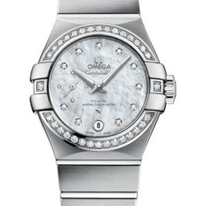 Omega Constellation Co-Axial Master CHRONOMETER Small Seconds Petite Seconde Watch - 27 mm Steel Case - White Mother-Of-Pearl Diamond Dial - 127.15.27.20.55.001
