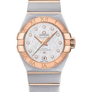 Omega Constellation Co-Axial Master Chronometer Watch - 27 mm Steel And Red Gold Case - White -Silvery Diamond Dial - Brushed Steel Bracelet - 127.20.27.20.52.001