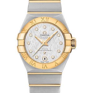 Omega Constellation Co-Axial Master Chronometer Watch - 27 mm Steel And Yellow Gold Case - White -Silvery Diamond Dial - Brushed Steel Bracelet - 127.20.27.20.52.002