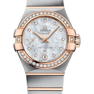 Omega Constellation Co-Axial Master CHRONOMETER Small Seconds Petite Seconde Watch - 27 mm Steel And Red Gold Case - White Mother-Of-Pearl Diamond Dial - 127.25.27.20.55.001