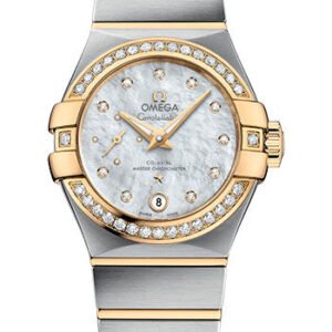 Omega Constellation Co-Axial Master CHRONOMETER Small Seconds Petite Seconde Watch - 27 mm Steel And Yellow Gold Case - White Mother-Of-Pearl Diamond Dial - 127.25.27.20.55.002