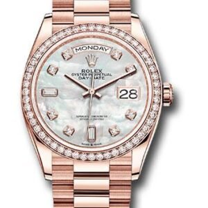Rolex Everose Gold Day-Date 36 Watch - Diamond Bezel - Mother-of-Pearl Diamond Dial - President Bracelet - 128345RBR mdp