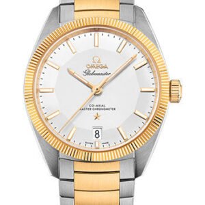 Omega Constellation Globemaster Co-Axial Master Chronometer Watch - 39 mm Steel And Yellow Gold Case - Yellow Gold Fluted Bezel - Silvery Dial - Steel Bracelet - 130.20.39.21.02.001