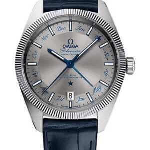 Omega Constellation Globemaster Co-Axial Master Chronometer Annual Calendar Watch - 41 mm Steel Case - Fluted Bezel - Grey Dial - Blue Leather Strap - 130.33.41.22.06.001