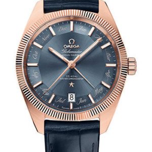 Omega Constellation Globemaster Co-Axial Master Chronometer Annual Calendar Watch - 41 mm Sedna Gold Case - Fluted Bezel - Blue Dial - Blue Leather Strap - 130.53.41.22.03.001