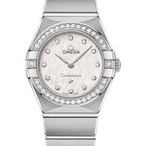 Omega Constellation Manhattan Quartz Watch - 25 mm Steel Case - Diamond-Paved Bezel - White Silvery Dial - 131.15.25.60.52.001