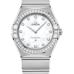 Omega Constellation Manhattan Quartz Watch - 28 mm Steel Case - Diamond-Paved Bezel - Mother-Of-Pearl Diamond Dial - 131.15.28.60.55.001