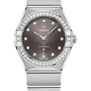 Omega Constellation Manhattan Quartz Watch - 28 mm Steel Case - Diamond-Paved Bezel - Grey Diamond Dial - 131.15.28.60.56.001