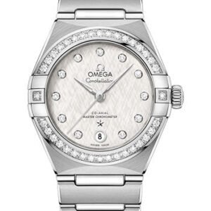 Omega Constellation Manhattan Co-Axial Master Chronometer Watch - 29 mm Steel Case - Diamond-Paved Bezel - White Silvery Dial - 131.15.29.20.52.001