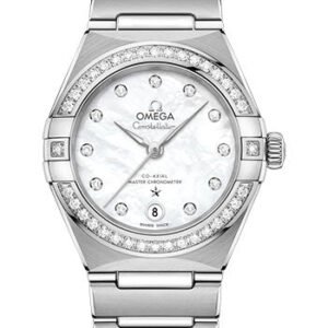 Omega Constellation Manhattan Co-Axial Master Chronometer Watch - 29 mm Steel Case - Diamond-Paved Bezel - Mother-Of-Pearl Diamond Dial - 131.15.29.20.55.001