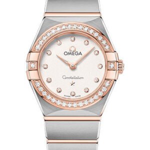 Omega Constellation Manhattan Quartz Watch - 25 mm Steel And Sedna Gold Case - Diamond-Paved Bezel - Crystal White Silvery Diamond Dial - 131.25.25.60.52.001